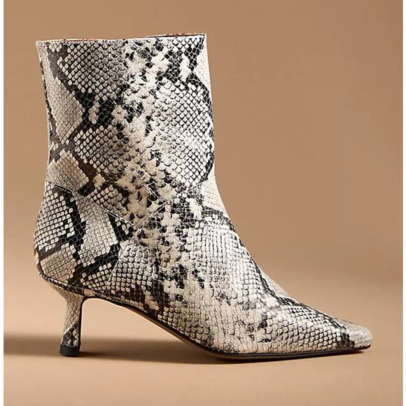 Anthropologie Maeve Snakeskin Kitten Heel Barrel Booties - Picture 1 of 7